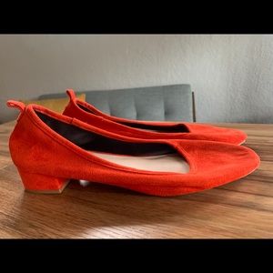 Top shop kitten low heel red shoe, size 9